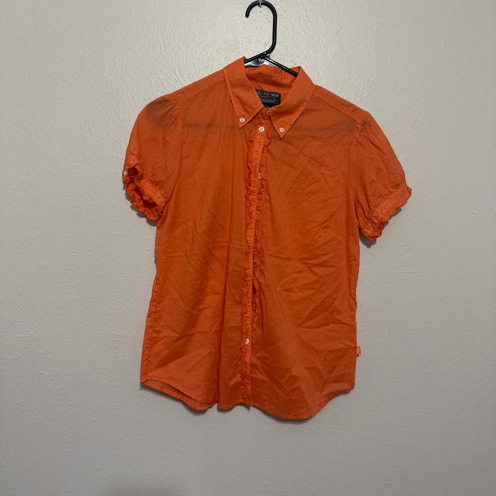 Vintage Polo Jeans Co Ralph Lauren Orange Short Sleeve Button Down Top Large